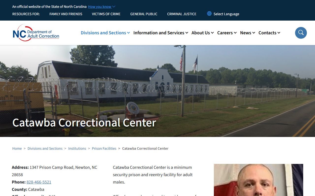 Catawba Correctional Center NC DAC facility page for state prison inmate search and capacity