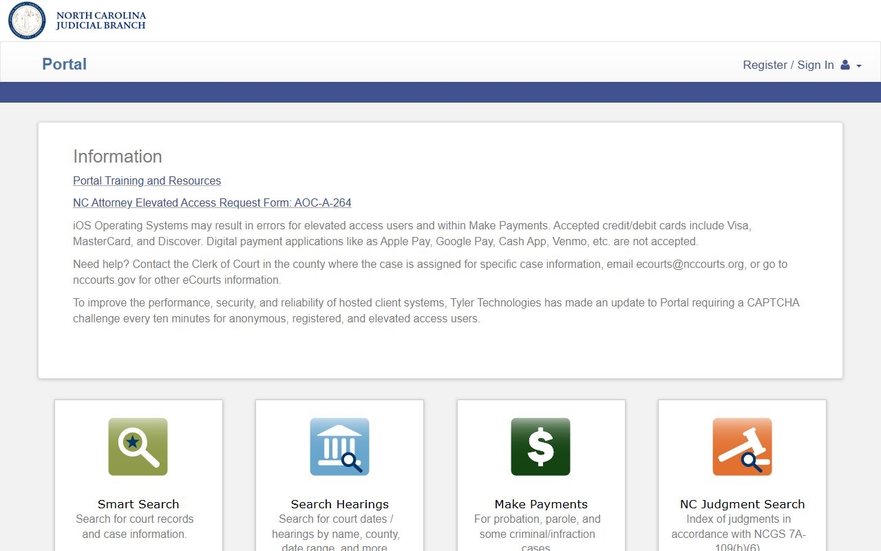 Catawba County court records after jail arrest NC eCourts Portal search page